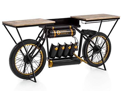 Woodkings Motorrad Bar I Konsolentisch Bombay I Hausbar Mit Flaschenregal I Bufett I Bartisch I Barregal I Präsentationstisch I Motorrad Barmöbel