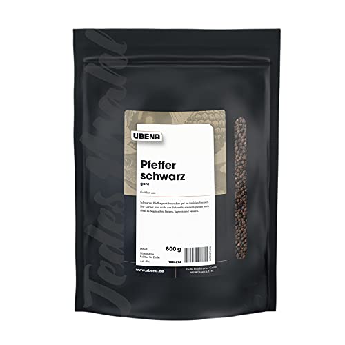 Ubena Pfefferkörner Schwarz Ganz Im Wiederverschließbaren Vorratsbeutel, Für Pfeffermühle Geeignet, 1Er Pack (1 X 800 G)