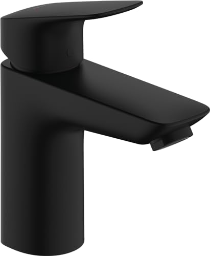 Hansgrohe Logis - Waschtischarmatur Mit Zugstange, Wasserhahn Bad Mit Auslauf Höhe 100Mm, Mischbatterie Waschbecken Wassersparend (Ecosmart), Mattschw