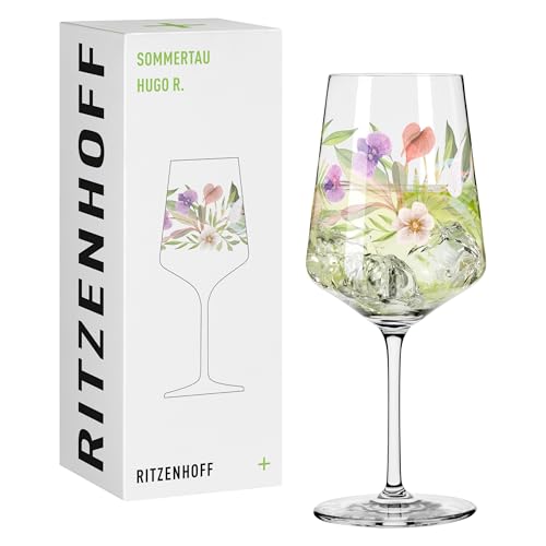 Ritzenhoff 2931018 Aperitifglas 500 Ml - Serie Sommertau - Für Spritz Oder Schorle - Motiv Blütenblätter - Made In Germany, Grün, Lila, Rot