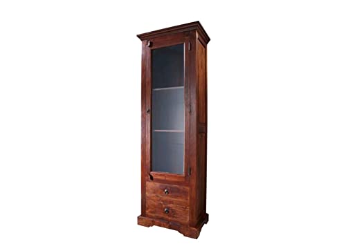 Massivmoebel24.De | Oxford Vitrine Aus Massivholz #432 | Akazienholz - Nougat, Lackiert | Kolonialstil | 65X44X191 Cm | Vitrine Aus Massivholz Vollhol