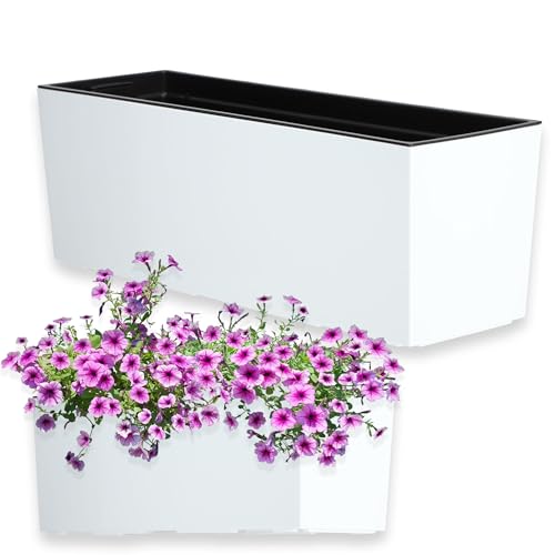 Kadax Blumenkasten Aus Kunststoff, 18,5X56 Cm, Pflanzkasten Mit Einsatz, Wetterfester Balkonkasten, Rechteckiger Blumentopf, Blumenkübel Outdoor (Glat