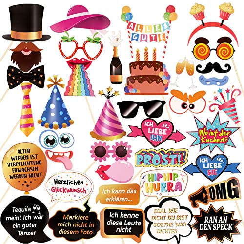 38 Stück Foto Requisiten Lustig Fotobox Accessoires Geburtstag Party Karneval Hochzeit Weihnachten Foto Booth Geschenk Deko Für 18. 30. 40. 50. Geburt