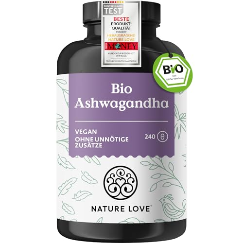 Nature Love® Bio Ashwagandha - 240 Kapseln - Hochdosiert Mit 1950Mg Je Tagesdosis - Hochwertige Indische Schlafbeere - Laborgeprüft, Vegan, In Deutsch