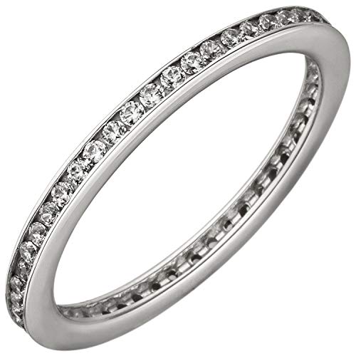 Jobo Damen Ring Schmal 925 Sterling Silber Mit Zirkonia Rundum Silberring Größe 52