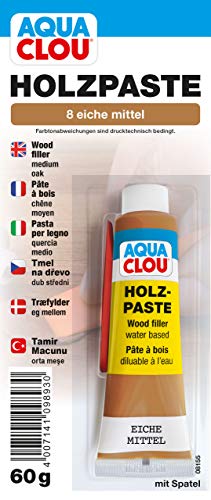 Clou Holzpaste Holzspachtel: Innen Holz Spachtelmasse Zum Ausbessern Von Löchern, Dellen, Rissen In Möbeln, Türen, Parkett Und Laminat - Eiche Mittel,