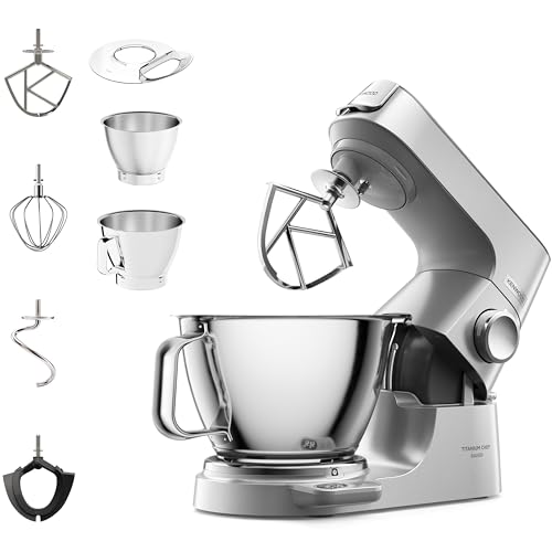 Kenwood Titanium Chef Baker Kvc85.004Si Küchenmaschine Mit Integrierter Waage, Inkl. 3-Teiligem Patisserie-Set, 5 L Und 3,5 L Rührschüssel, Stufenlose