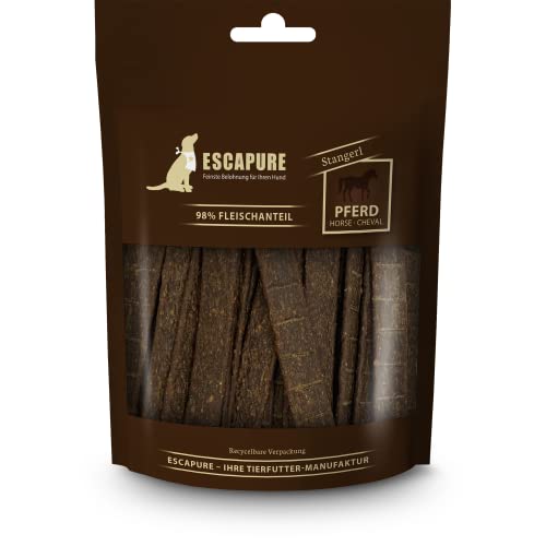 Escapure Hunde Leckerli Beutel | Pferd Stangerl 150G | Pferd Stangerl In Premium Qualität | 98% Muskelfleisch | Ohne Künstliche Zusatzstoffe Und Frei