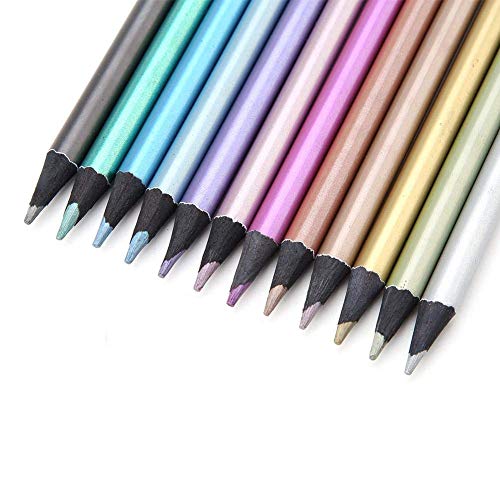 12Pcs Metallic Buntstifte Ungiftig Schwarz Holzstifte Set Zum Ausmalen Bücher In 12 Farben
