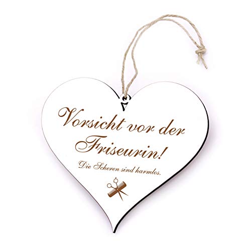 Friseurin Friseursalon Schild Herz Graviert - Vorsicht Vor Der Friseurin ! Die Scheren Ist Harmlos. Türschild Friseuse 13 X 12 Cm