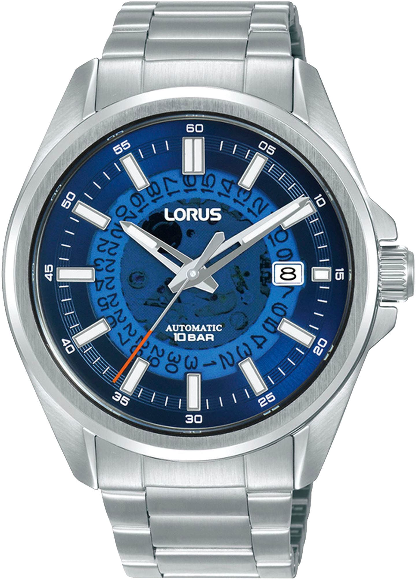 Automatikuhr LORUS Armbanduhren silberfarben (silberfarben, blau) Herren Armbanduhr, Herrenuhr, Datum, Edelstahlarmband