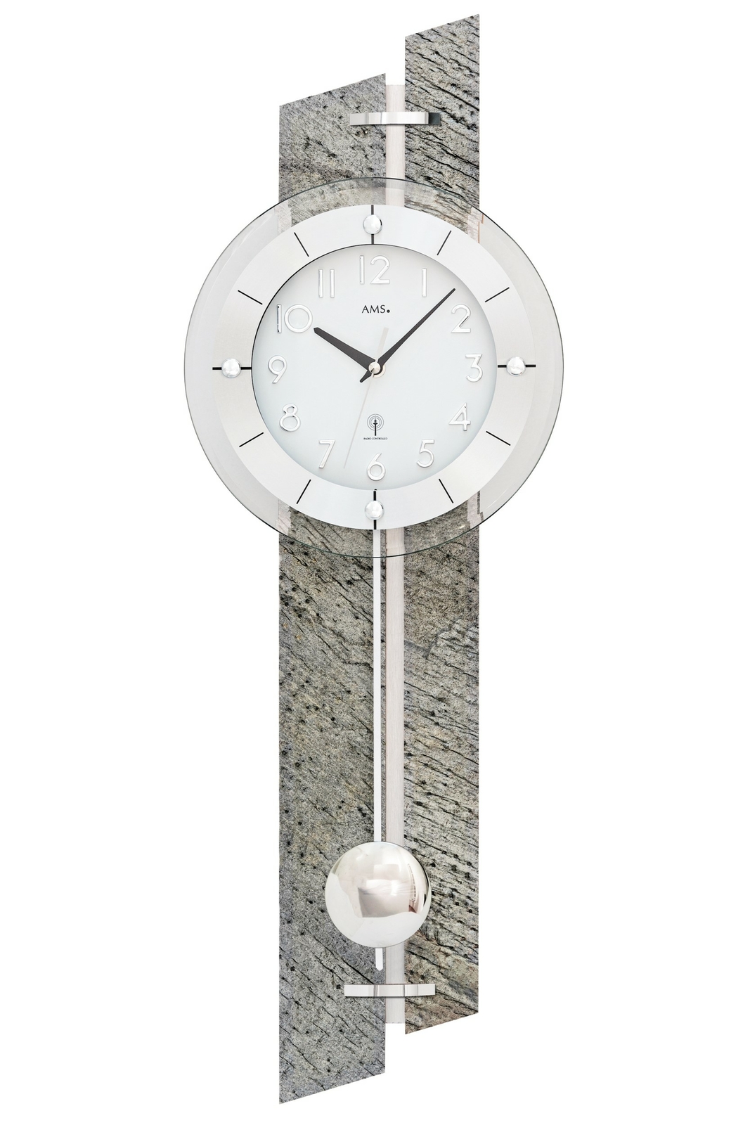 AMS -Stein 71cm- 5306 Moderne Wanduhr mit Funkwerk, Funkuhr, batteriebetrieben