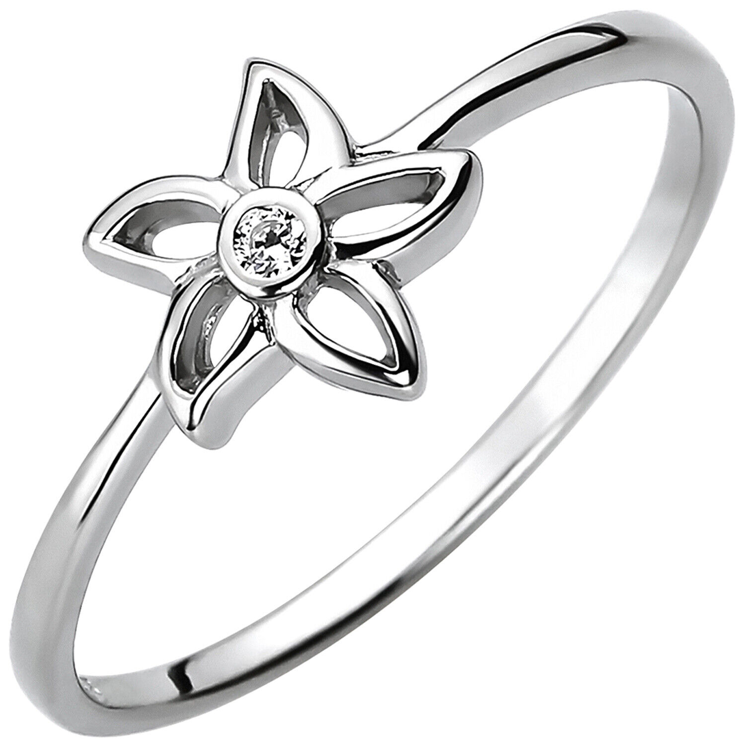 JOBO Damen Ring Blume 925 Sterling Silber 1 Zirkonia Silberring RW: 60
