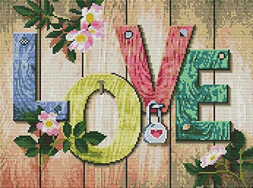 Abillyn Kreuzstich Stickpackungen Vorgedruckt, Holzschild Liebe und Blumen