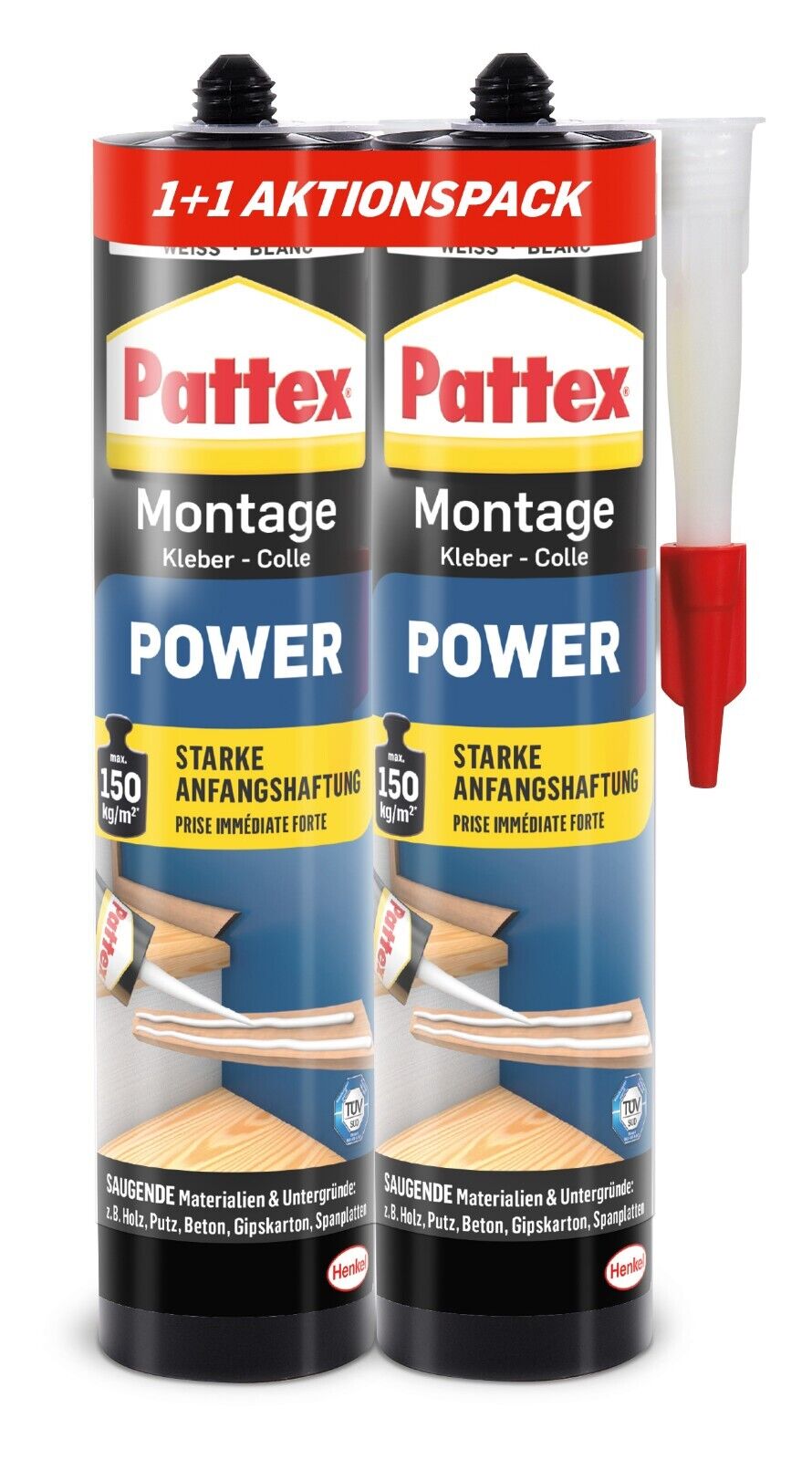 Pattex Montagekleber Power,Starke Anhaftungshaftung und Endfestigkeit, Weiß 740g