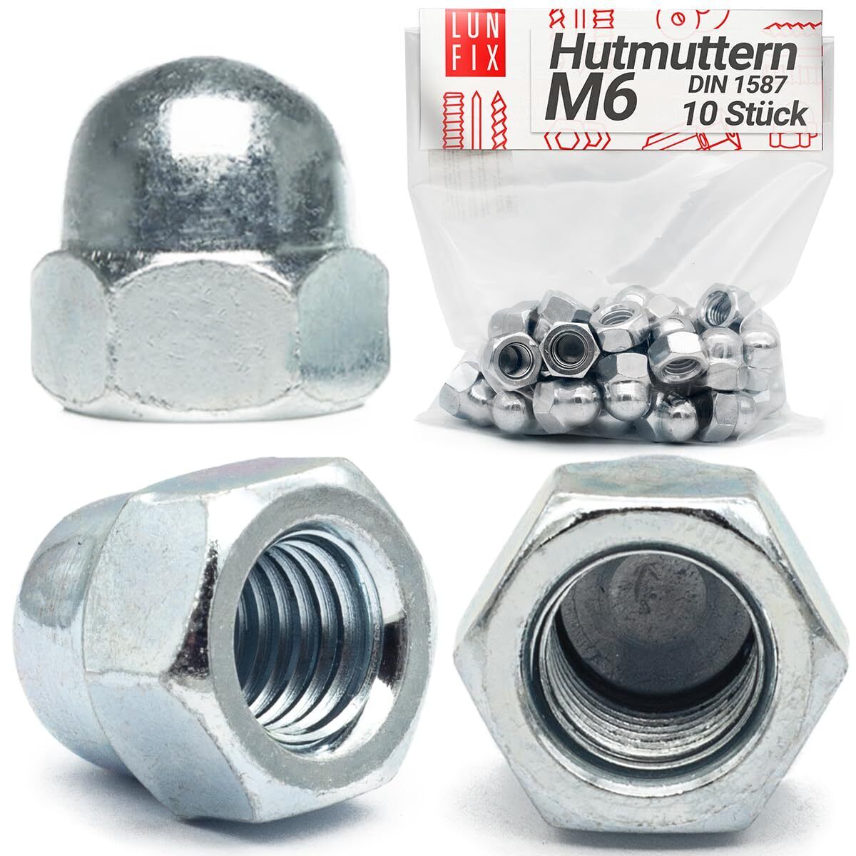 Hutmutter M6 |10 Stk.| DIN 1587 Sechskant hohe Form Verzinkt Kappenmutter
