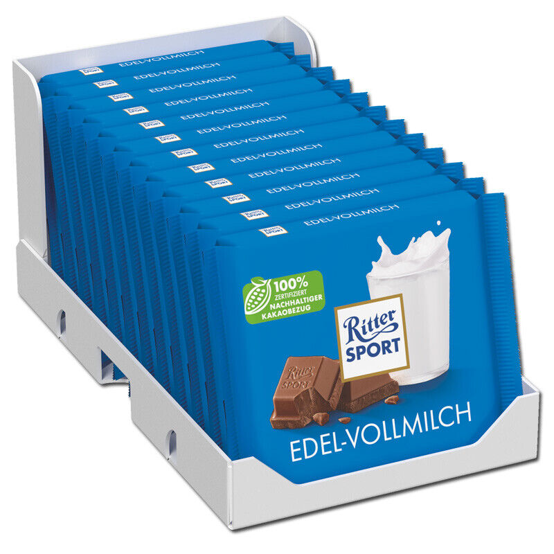 (12,24€/1kg) Ritter Sport Edel-Vollmilch, Schokolade, 12 Tafeln je 100g