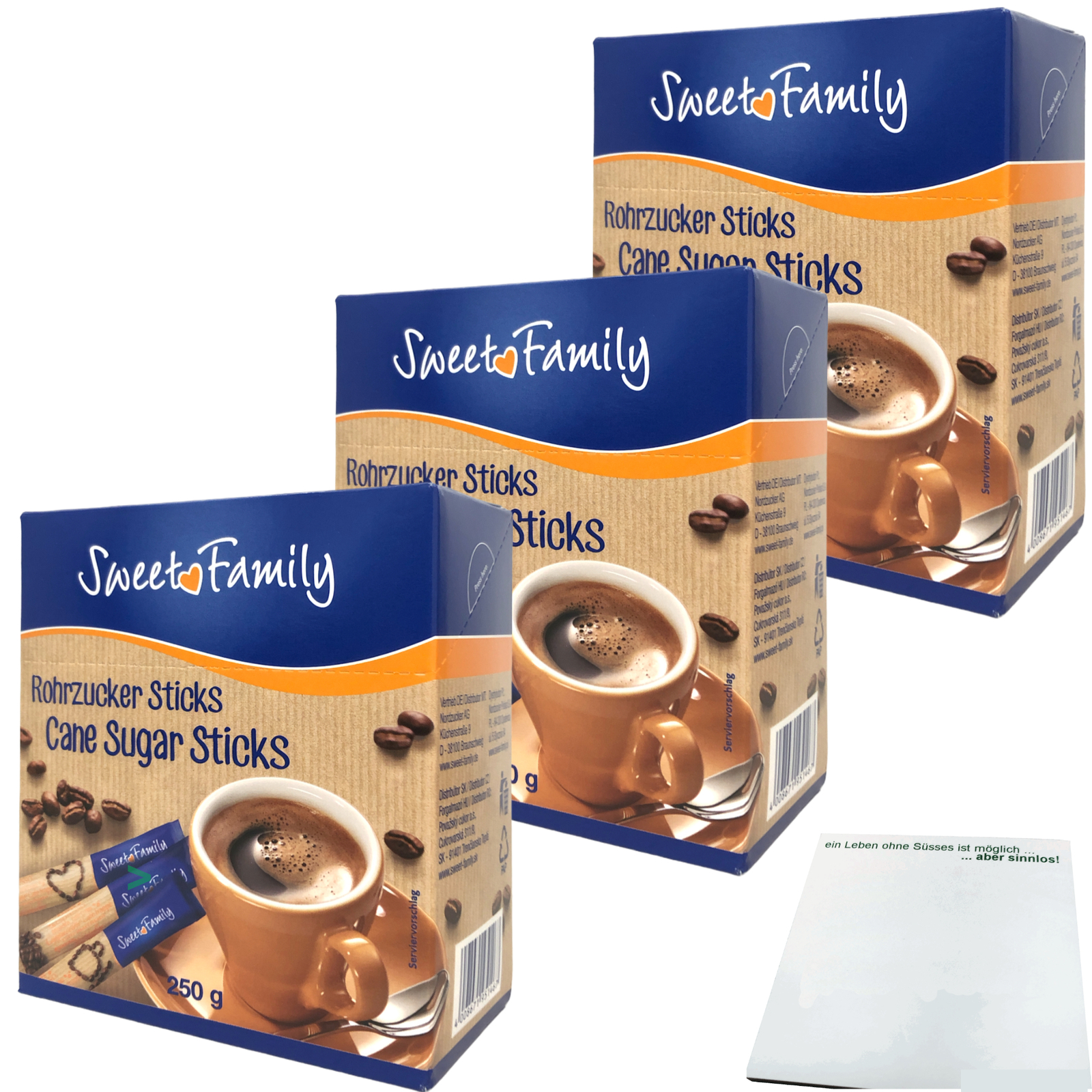 Nordzucker Sweet Family Rohrzucker Sticks brauner Rohrzucker 3x250g usy Block