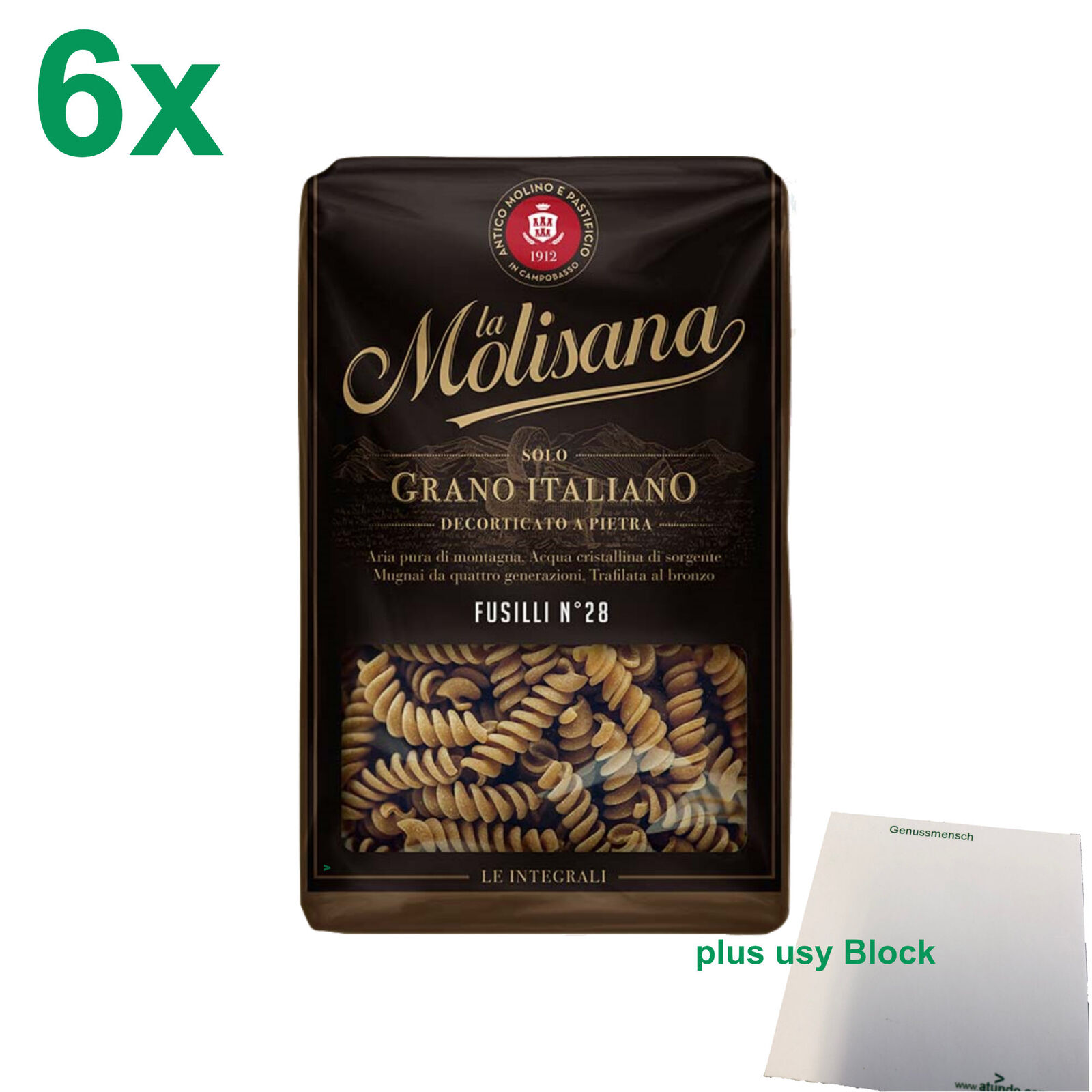 La Molisana Vollkorn Nudeln "Fusilli Integrali 28" Gastropack (6x500g Packung) +