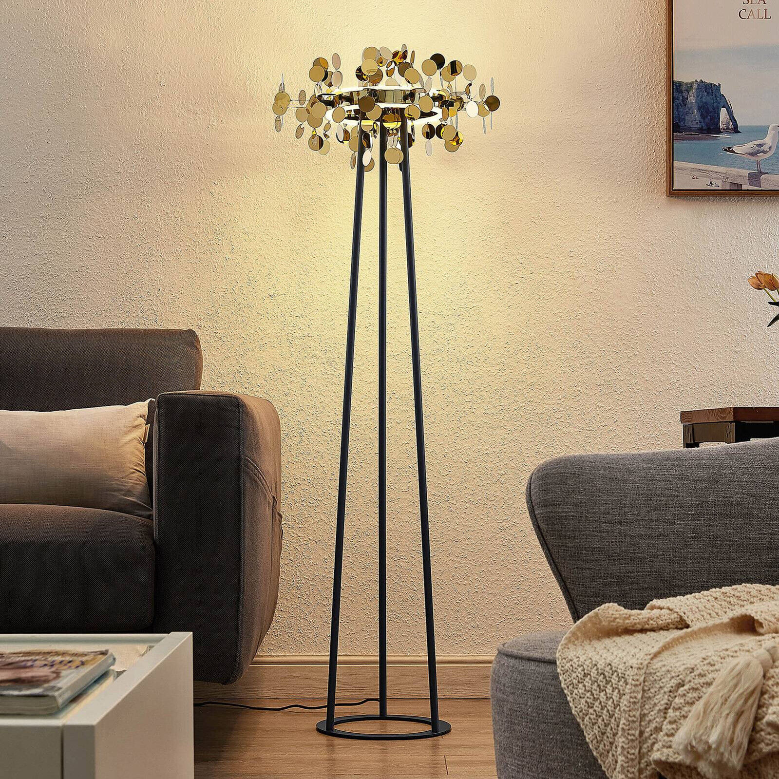 Lucande LED Stehlampe 'Glimmo' dimmbar (Modern) in Schwarz aus Aluminium (1 flam