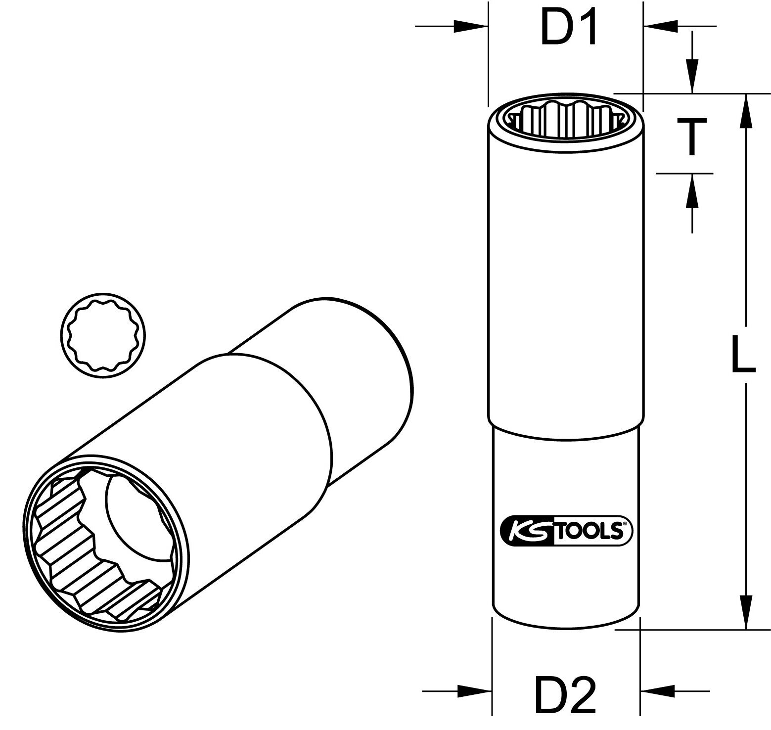 KS TOOLS 1/4" CHROMEplus 12-kant-Stecknuss, lang, 4, 5mm (918.1562)