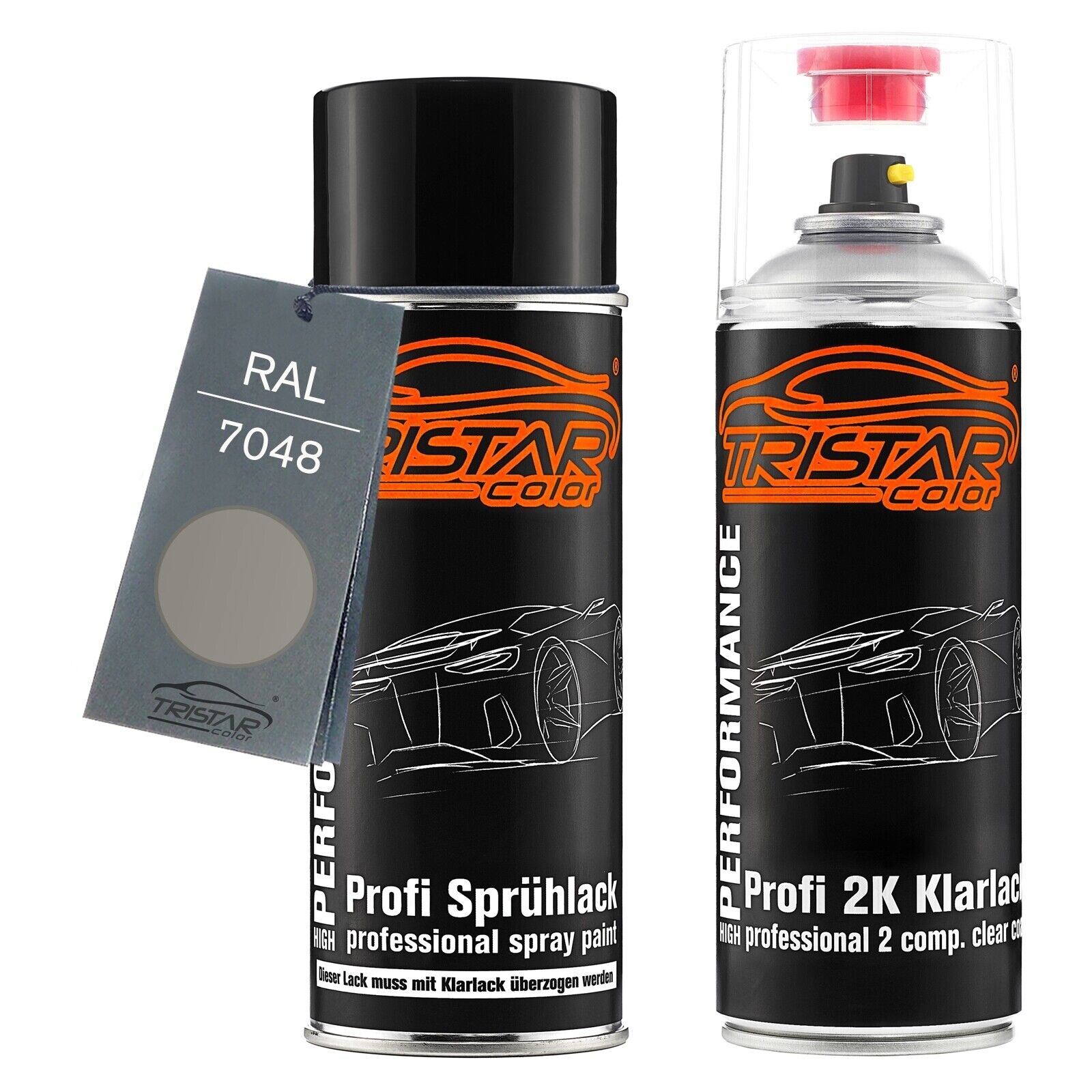 2K Spraydosen Set RAL 7048 Perlmausgrau Perl glänzend Basislack 2K Klarlack