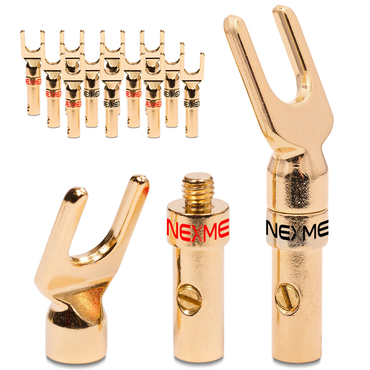 NEXMEX High End Kabelschuhe 14x Hifi Gabelschuhe - Kabel bis 6mm² 24k vergoldet