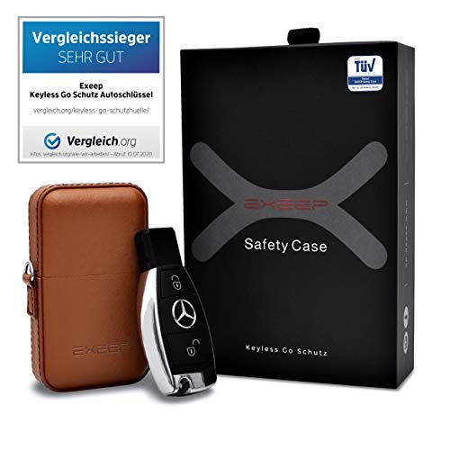 Exeep® Keyless Go Schutz Autoschlüssel - Tüv Geprüft - Zuverlässige Funkschlüssel Abschirmung - Rfid Blocker Schlüsseletui Echt-Leder - Auto Diebstahl