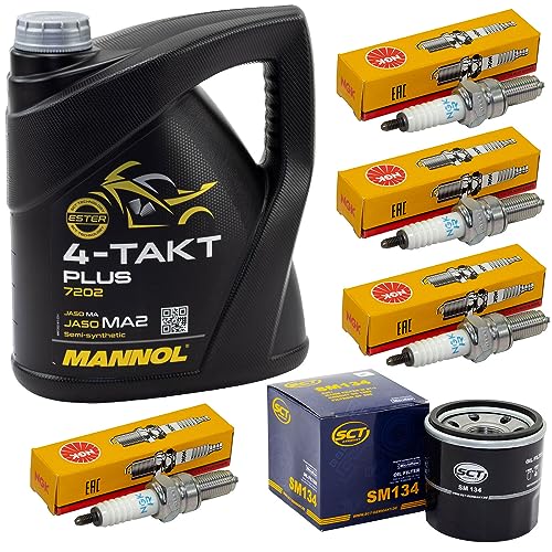 Wartungspaket Öl 4 Liter + Ölfilter + Zündkerzen Für Yamaha Fzs 1000 Fazer Fzs1000 Rn06 Rn14 Baujahr 2001-2005