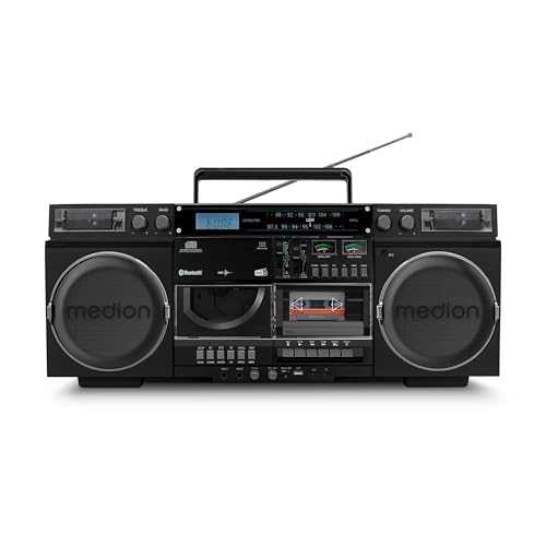 Medion P66538 Kassettenrecorder (Retro Ghettoblaster Mit Cd-Player, 80Er, Groß, Usb, Sd, Cd, Kassetten Mc, Dab+ Radio Teleskopantenne, Bluetooth, Kass