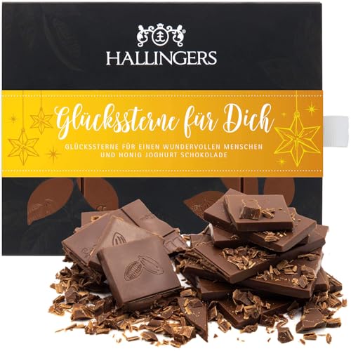 Hallingers Glückssterne Für Dich - Vollmilch Edel-Schokolade Mit Honig & Joghurt - Handmade, Alkoholfrei (Box) - Adventskalender Neuheiten & Adventska