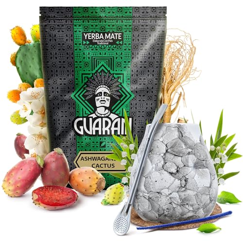 Mate Tee Set Guarani Ashwagandha Cactus Mit Zubehör | Mate Tee Mit Ashwagandha Und Ginseng | Kalabasse, Bombilla Und Zubehör | Paraguayische Mate Tee 