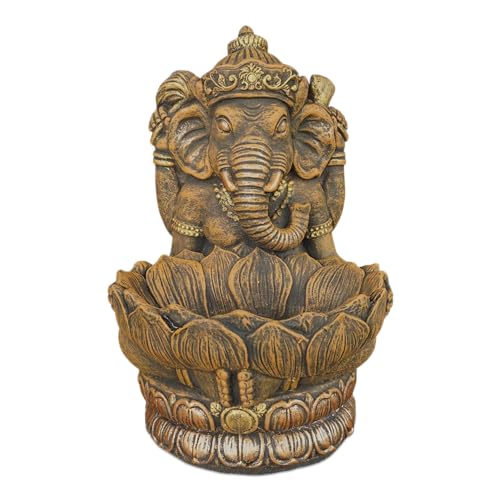 Gartendekoparadies.De Figur Des Göttlichen Ganesha Mit Schale (Exklusiv), Steinfigur, H. 34 Cm, 11 Kg, Gold, Frostsicher Aus Steinguss Für Außenbereic