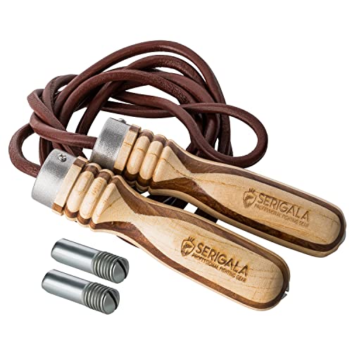 Serigala Profi Springseil Aus Leder Mit Holzgriffen - Lederspringseil Mit Kugellagern Und Gewichten - Skipping Rope Zum Abnehmen, Ausdauer, Fitness, K