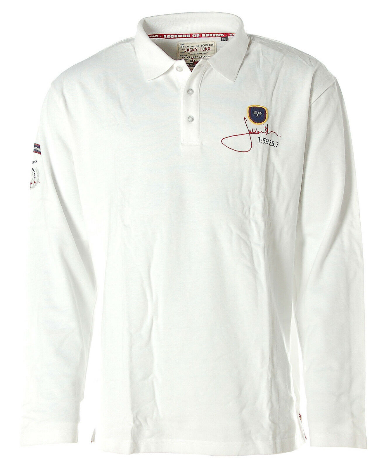 Jacky Ickx Herren Langarm Shirt Poloshirt Pikee Pole Position Weiß 3XL K6906