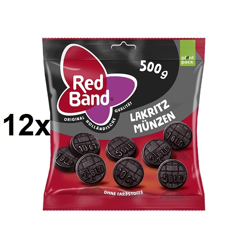(5,16€/1kg) Red Band Lakritz Münzen, 12 Beutel je 500g
