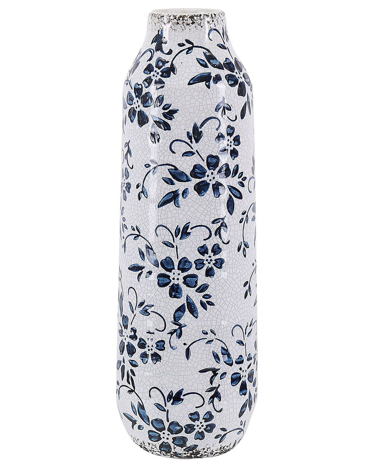 Blumenvase Steinzeug weiß 30 cm hoch mit blauem Blumenmotiv wasserdicht Mulai