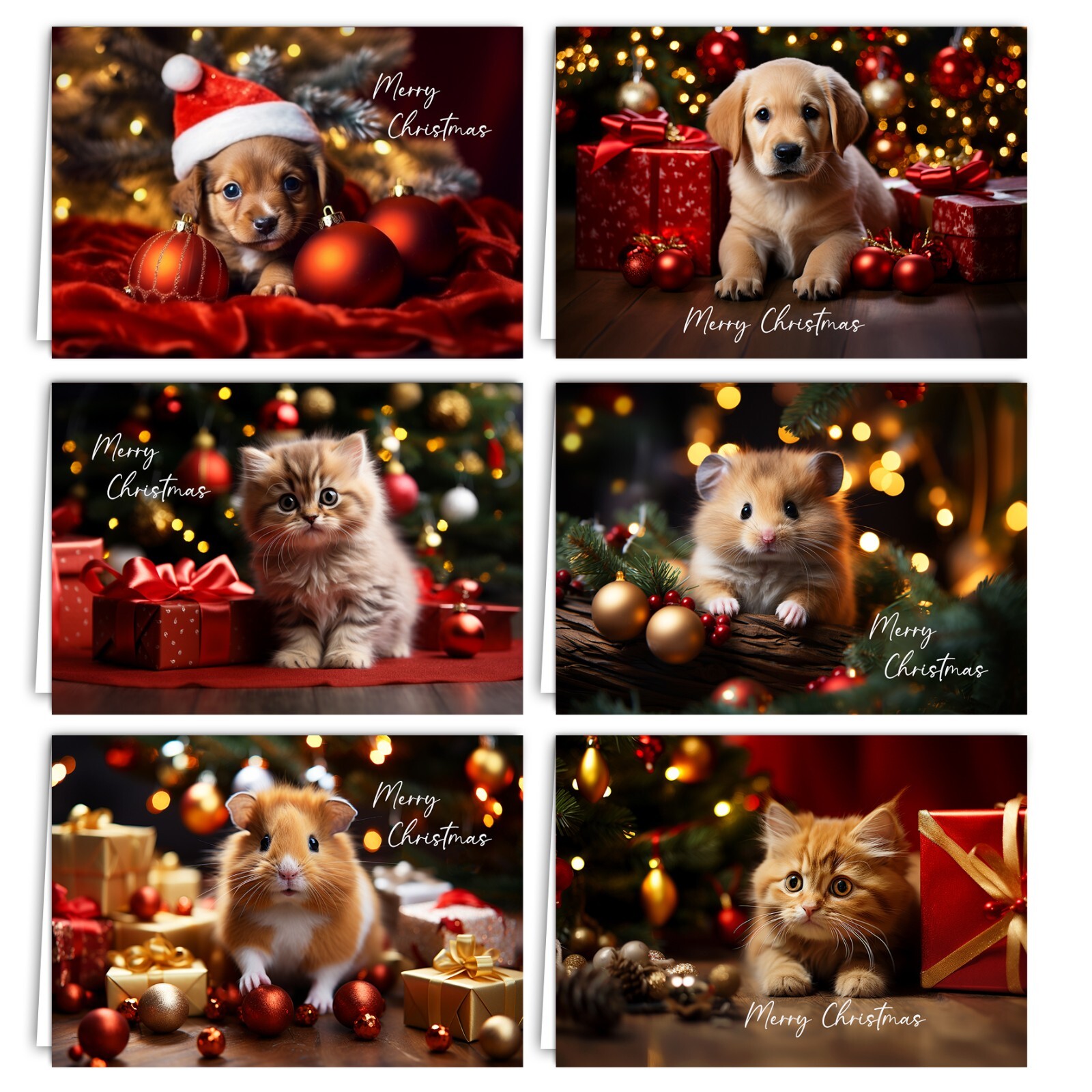 Weihnachtskarten süße Tiere - 12 Weihnachtskarten - Klappkarten mit Umschlägen