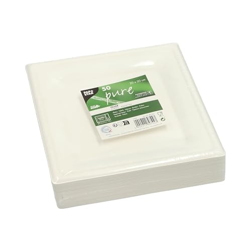 50 Teller, Zuckerrohr "Pure" Eckig 20 Cm X 20 Cm Weiss