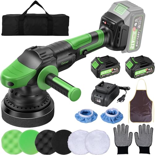Ginour Poliermaschine Akku 21V Mit 2 X 3Ah Akkus, 900W Bürstenlosen Motor, Poliermaschine Auto Set, Exzenter Poliermaschine 15Mm 3-Geschwindigkeiten,